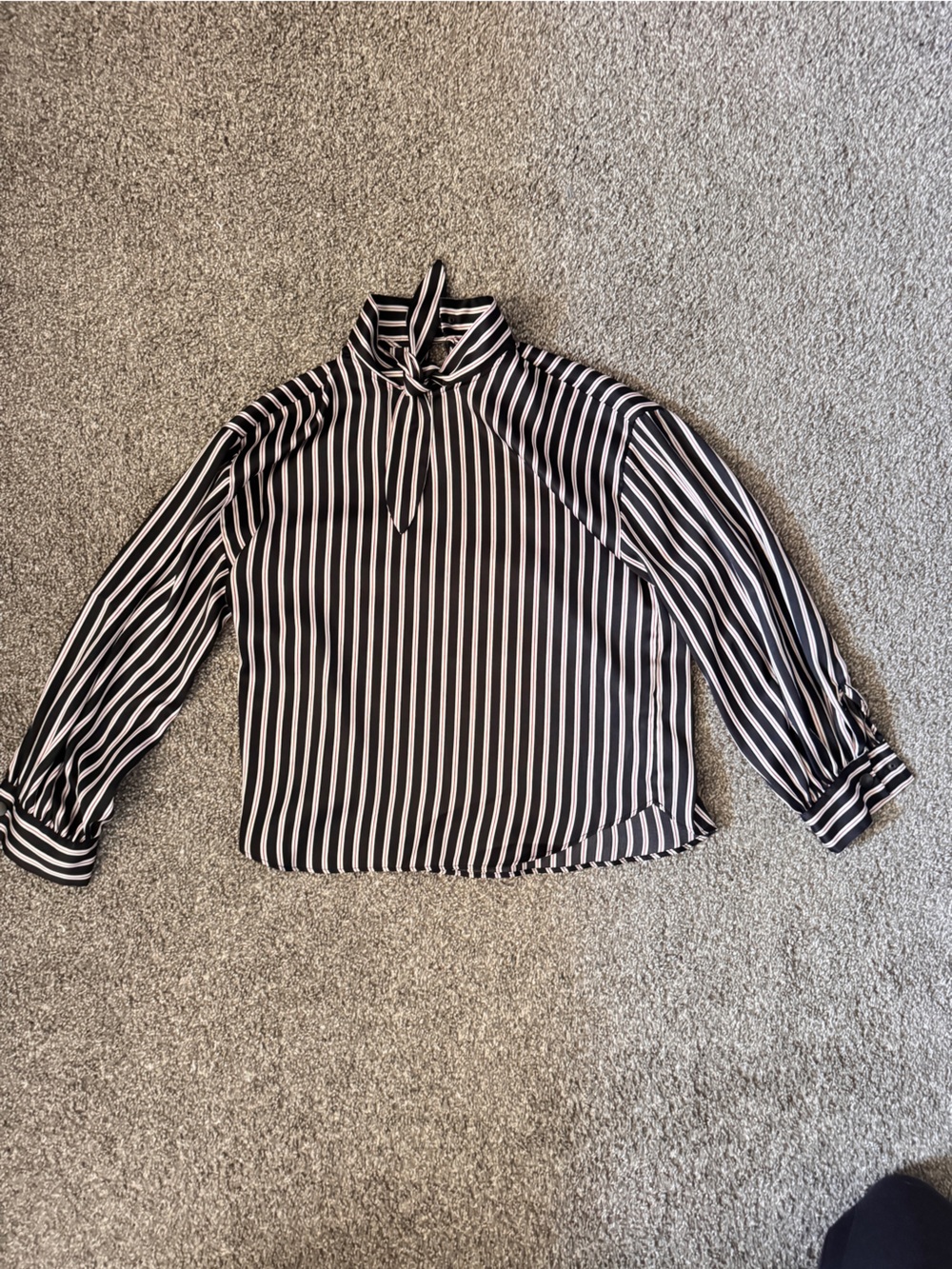 Zara Black and White Vertical Stripe Mock-Neck Blouse